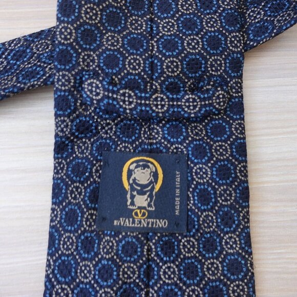 VALENTINO Oliver Neck Tie Mens Blue‎ Silk Italian Cravatta Necktie Classic ITALY - Picture 7 of 11